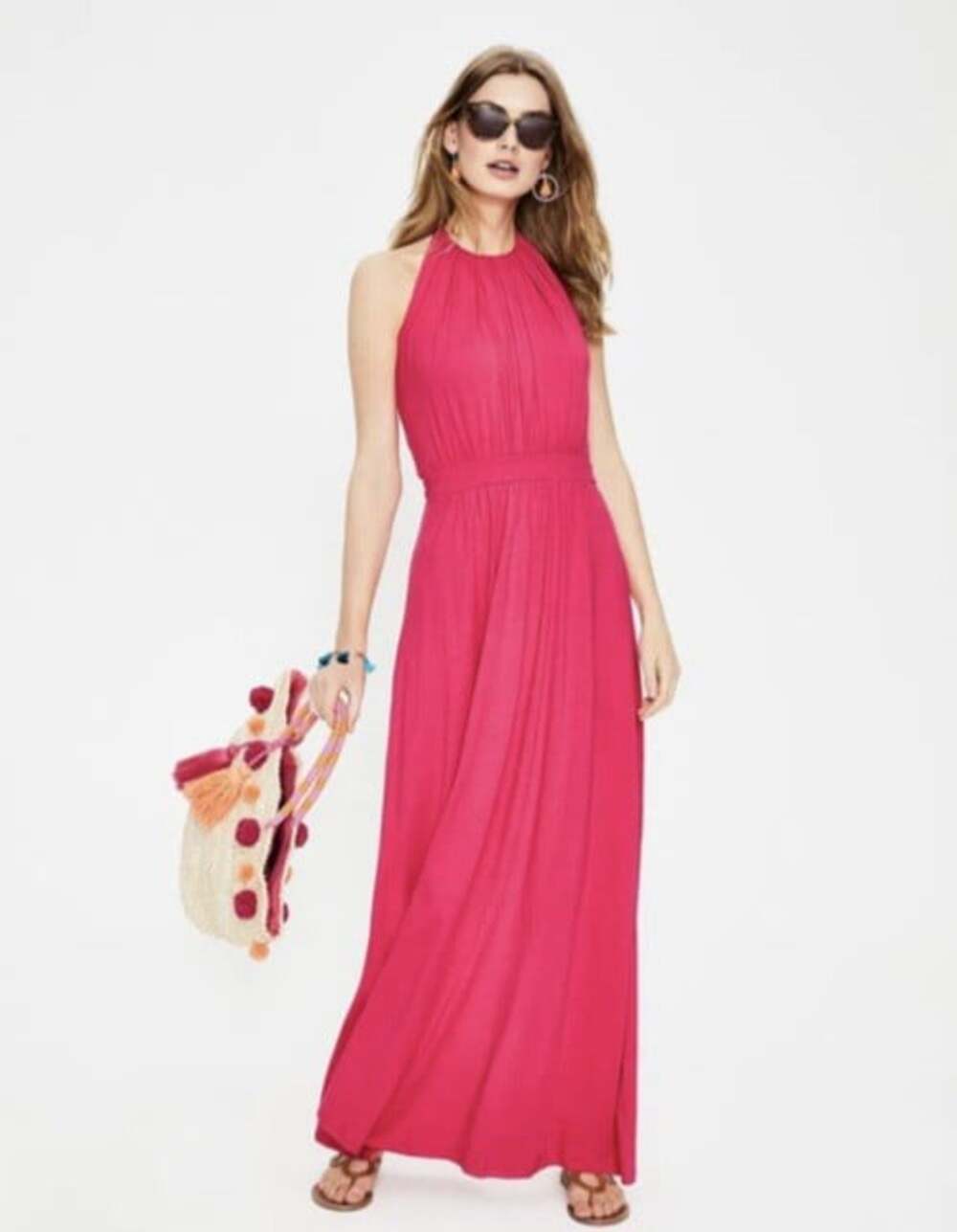Boden Size 8R Pink Felicity Adjustable Sleeveless Halter Maxi Dress Pleated Tie